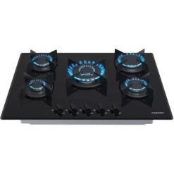 AREBOS Gas Hob 5 Burners Glass Ceramic Incl. Pot Rack & Ignition Fuse Autarkic Suitable For Natural Gas Or Propane Gas Gas Cooker Gas Cooker