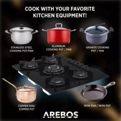AREBOS Gas Hob 5 Burners Glass Ceramic Incl. Pot Rack & Ignition Fuse Autarkic Suitable For Natural Gas Or Propane Gas Gas Cooker Gas Cooker -Elegant Store 28597997 4
