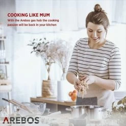 AREBOS Gas Stove 4 Flames Stainless Steel Incl. Grates & Safety Pilot Self-sufficient Suitable For Natural Gas And Propane Gas Gas Hob Gas Cooker -Elegant Store 28598145 3