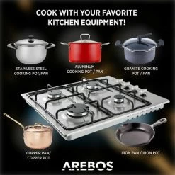 AREBOS Gas Stove 4 Flames Stainless Steel Incl. Grates & Safety Pilot Self-sufficient Suitable For Natural Gas And Propane Gas Gas Hob Gas Cooker -Elegant Store 28598145 5