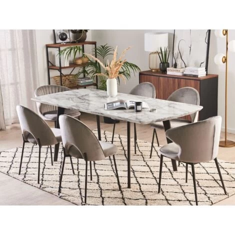 Extending Dining Table 160/200x90cm MDF Marble Effect With Black Iron Legs Mosby 2 Extending Dining Table 160/200x90cm MDF Marble Effect With Black Iron Legs Mosby - Image 2