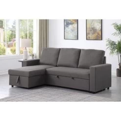 Reegan L Shaped Corner Sofa Bed In Grey, With Hidden Storage And Reversible Chaise.