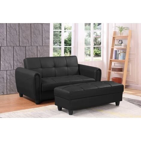 Zinc 2 Seater Sofa Bed With Hidden Storage And Matching Ottoman Bench - Black 1 Zinc 2 Seater Sofa Bed With Hidden Storage And Matching Ottoman Bench - Black