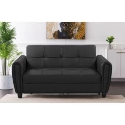 Zinc 2 Seater Sofa Bed With Hidden Storage And Matching Ottoman Bench - Black 7 Zinc 2 Seater Sofa Bed With Hidden Storage And Matching Ottoman Bench - Black -Elegant Store 29016741 3