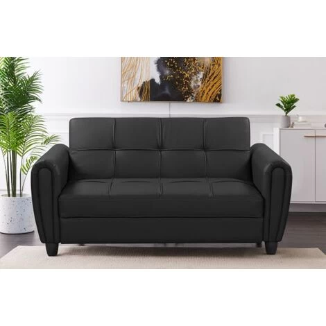 Zinc 2 Seater Sofa Bed With Hidden Storage And Matching Ottoman Bench - Black 3 Zinc 2 Seater Sofa Bed With Hidden Storage And Matching Ottoman Bench - Black - Image 3