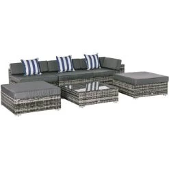Outsunny 6 Pieces Rattan Furniture Set Conservatory Sofa Deluxe Wicker Garden Grey