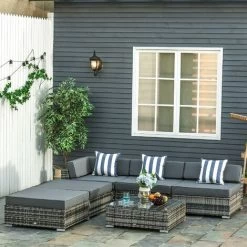 Outsunny 6 Pieces Rattan Furniture Set Conservatory Sofa Deluxe Wicker Garden Grey 7 Outsunny 6 Pieces Rattan Furniture Set Conservatory Sofa Deluxe Wicker Garden Grey -Elegant Store 29218375 3