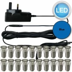 Elegant Store 31 Set Of 20 - 15mm Stainless Steel IP67 Blue LED Plinth Decking Kit