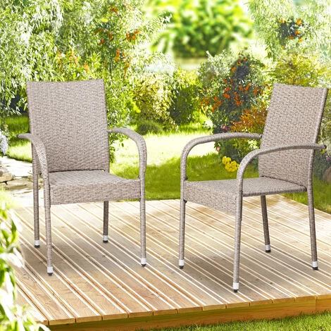 Casaria Poly Rattan 4 Pieces Set Chairs Comfortable Stackable Garden Patio Balcony Furniture Cream 3 Casaria Poly Rattan 4 Pieces Set Chairs Comfortable Stackable Garden Patio Balcony Furniture Cream - Image 3