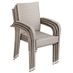 Casaria Poly Rattan 4 Pieces Set Chairs Comfortable Stackable Garden Patio Balcony Furniture Cream 8 Casaria Poly Rattan 4 Pieces Set Chairs Comfortable Stackable Garden Patio Balcony Furniture Cream -Elegant Store 33301112 4
