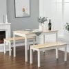 Livingandhome Dining Furniture Sets Set Of 2 Bench With Dining Table Steel Wood, White