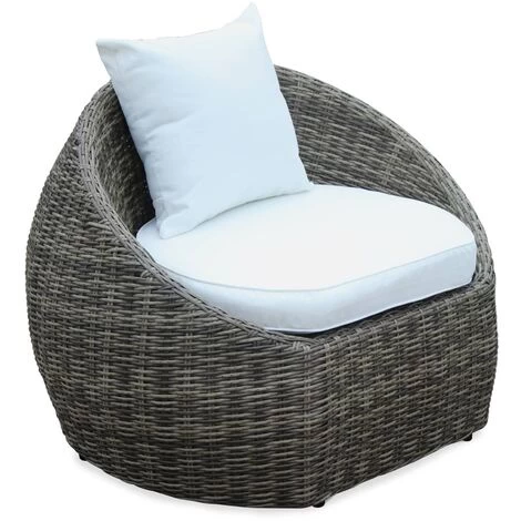 4-seater Designer Round Rattan Garden Sofa Set With 1 Sofa, 2 Armchairs , 1 Coffee Table - Ritardo - Mixed Grey Rattan / Off-white Cushion 4 4-seater Designer Round Rattan Garden Sofa Set With 1 Sofa, 2 Armchairs , 1 Coffee Table - Ritardo - Mixed Grey Rattan / Off-white Cushion - Image 4