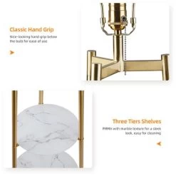 Tall Modern Shelf Floor Lamp Light With 3-tier Open Shelves Gold Metal Frame -Elegant Store 40028211 4