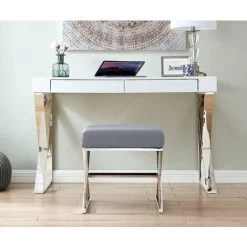 Oxford Modern Grey Velvet And Silver Chrome Stool