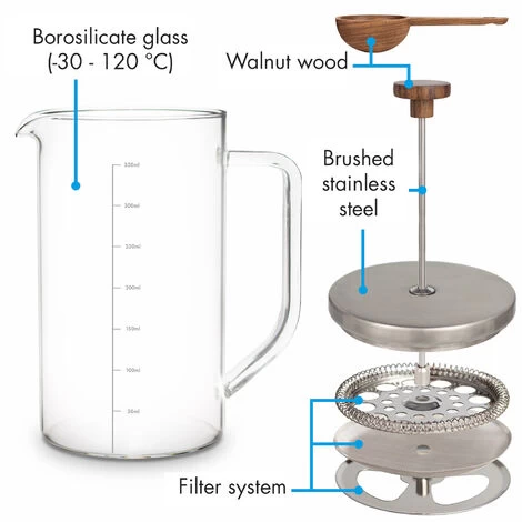 Klarstein Glaswerk Ristretto, French Press, 0.35 Litre, Borosilicate Glass, Stainless Steel, Walnut Wood 5 Klarstein Glaswerk Ristretto, French Press, 0.35 Litre, Borosilicate Glass, Stainless Steel, Walnut Wood - Image 5