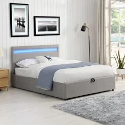 Cherry Tree Furniture Pimlico End Opening Ottoman Storage Bed Frame With Muti-colour LED Headboard (Grey Fabric, 4FT6 UK Double)