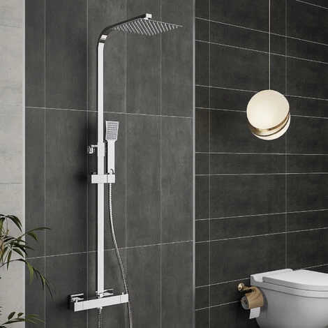 Acezanble Bathroom Thermostatic Mixer Shower Set All Square Chrome Twin Head Exposed Valve 1 Acezanble Bathroom Thermostatic Mixer Shower Set All Square Chrome Twin Head Exposed Valve