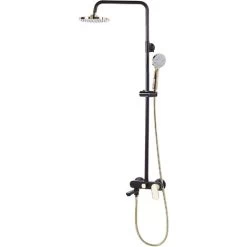 Modern Mixer Shower Set With Rain Function Brass Steel Black With Gold Gurara -Elegant Store 45282161 4
