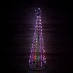8ft (2.5m) Premier Christmas Outdoor Black Pin Wire LED Pyramid Maypole Tree In Rainbow