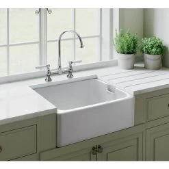 Rangemaster Farmhouse Belfast Kitchen Sink Single Bowl Ceramic White FREE Wastew