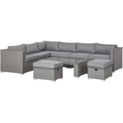 Outsunny 6PC PE Rattan Corner Sofa Set Outdoor Conservatory Furniture W/ Cushion
