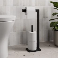 Black Architeckt Square Toilet Roll Holder Free Standing Bathroom Accessories