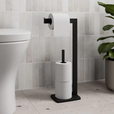 Black Architeckt Square Toilet Roll Holder Free Standing Bathroom Accessories 1 Black Architeckt Square Toilet Roll Holder Free Standing Bathroom Accessories