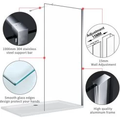 ELEGANT 8mm Easy Clean Glass Shower Enclosure 800mm Main Door With 300mm Flipper Panel And 700mm Side Panel Screen Wet Room + 1400x700mm Bathroom Tray Slate Effect And Free Trap -Elegant Store 50317547 3