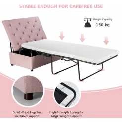 COSTWAY Folding Bed With Mattress, 2-in-1 Convertible Sofa Bed Ottoman, Space-Saving Button Tufted Couch Sleeper Guest Lounger Footstool For Living Room, Bedroom And Office (Pink) -Elegant Store 50914459 4