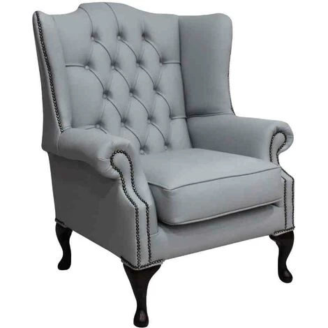 Chesterfield Mallory Flat Wing Queen Anne High Back Wing Chair Silver Grey Leather 1 Chesterfield Mallory Flat Wing Queen Anne High Back Wing Chair Silver Grey Leather