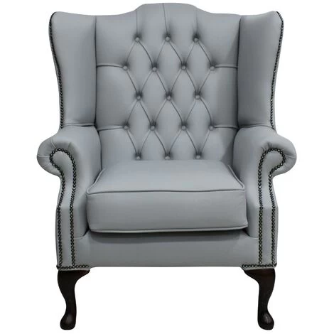 Chesterfield Mallory Flat Wing Queen Anne High Back Wing Chair Silver Grey Leather 2 Chesterfield Mallory Flat Wing Queen Anne High Back Wing Chair Silver Grey Leather - Image 2