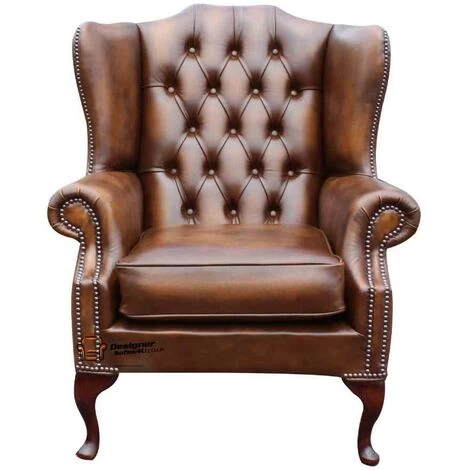 Chesterfield Mallory Flat Wing Queen Anne High Back Wing Chair UK Manufactured Antique Tan Leather 3 Chesterfield Mallory Flat Wing Queen Anne High Back Wing Chair UK Manufactured Antique Tan Leather - Image 3