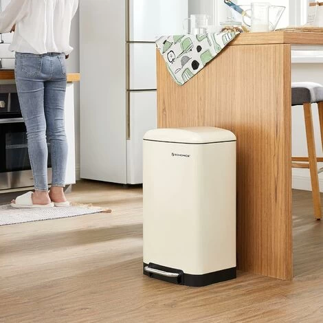 SONGMICS Rubbish Bin, 30L Trash Can, Steel Pedal Bin, With Inner Bucket And Lid, Soft Closure, Airtight, For Kitchen, Living Room, Cloud White LTB001A01 2 SONGMICS Rubbish Bin, 30L Trash Can, Steel Pedal Bin, With Inner Bucket And Lid, Soft Closure, Airtight, For Kitchen, Living Room, Cloud White LTB001A01 - Image 2