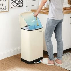 SONGMICS Rubbish Bin, 30L Trash Can, Steel Pedal Bin, With Inner Bucket And Lid, Soft Closure, Airtight, For Kitchen, Living Room, Cloud White LTB001A01 7 SONGMICS Rubbish Bin, 30L Trash Can, Steel Pedal Bin, With Inner Bucket And Lid, Soft Closure, Airtight, For Kitchen, Living Room, Cloud White LTB001A01 -Elegant Store 54156271 3