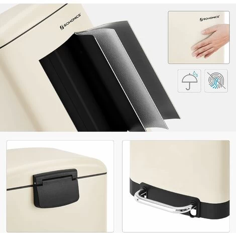 SONGMICS Rubbish Bin, 30L Trash Can, Steel Pedal Bin, With Inner Bucket And Lid, Soft Closure, Airtight, For Kitchen, Living Room, Cloud White LTB001A01 4 SONGMICS Rubbish Bin, 30L Trash Can, Steel Pedal Bin, With Inner Bucket And Lid, Soft Closure, Airtight, For Kitchen, Living Room, Cloud White LTB001A01 - Image 4