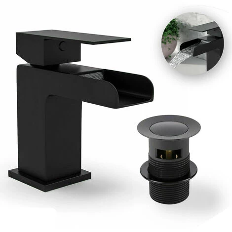 Black Matt Basin Sink Bathroom Luxury Waterfall & Bath Filler Tap Set 2 Black Matt Basin Sink Bathroom Luxury Waterfall & Bath Filler Tap Set - Image 2