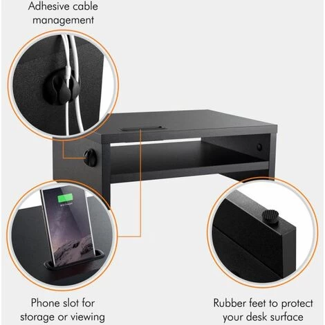 VonHaus Wood Monitor Stand Riser, Desk Monitor Stand With Smart Phone Holder, Ergonomic 2 Tier Storage With Cable Management For Computer, Notebook, IMac, PC 2 VonHaus Wood Monitor Stand Riser, Desk Monitor Stand With Smart Phone Holder, Ergonomic 2 Tier Storage With Cable Management For Computer, Notebook, IMac, PC - Image 2