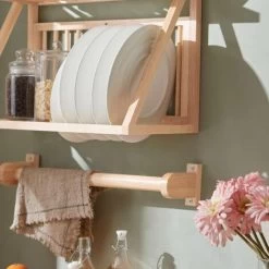 SoBuy Wall Mounted Rubber Wood Kitchen Plate Rack, KCR11-N -Elegant Store 55298473 4