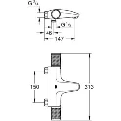 Grohe Grohtherm 1000 Performance Thermostatic Bath/shower Mixer 1/2", Chrome (34780000) -Elegant Store 55943800 4