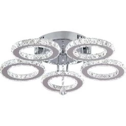 Luxury Crystal 5 Rings Chandelier Modern 50W Led Ceiling Pendant Lamp For Living Room ,Cool White