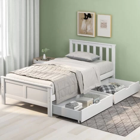 Wooden Solid White Pine Storage Bed With Drawers Bed Furniture Frame For Adults, Kids, Teenagers, Single 190x90cm 1 Wooden Solid White Pine Storage Bed With Drawers Bed Furniture Frame For Adults, Kids, Teenagers, Single 190x90cm