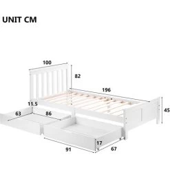 Wooden Solid White Pine Storage Bed With Drawers Bed Furniture Frame For Adults, Kids, Teenagers, Single 190x90cm 9 Wooden Solid White Pine Storage Bed With Drawers Bed Furniture Frame For Adults, Kids, Teenagers, Single 190x90cm -Elegant Store 57958983 5