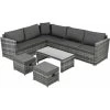 Rattan Garden Furniture Set 8 Seater Rattan Sofa Garden Corner Sofa Set Garden Lounge With Coffee Table & 2 Stools