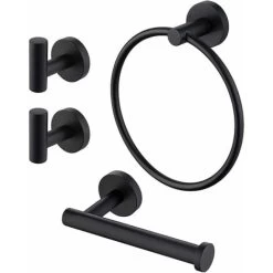 Black Towel And Toilet Roll Holder Set Bathroom Accessory Set 4 Piece Toilet Roll Holder And Towel Ring And Hook SUS304 Stainless Steel Wall Mounted
