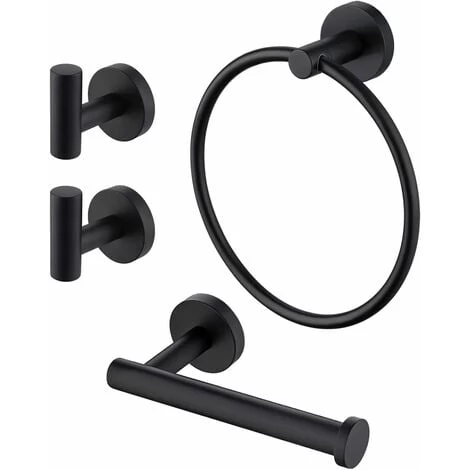 Black Towel And Toilet Roll Holder Set Bathroom Accessory Set 4 Piece Toilet Roll Holder And Towel Ring And Hook SUS304 Stainless Steel Wall Mounted 1 Black Towel And Toilet Roll Holder Set Bathroom Accessory Set 4 Piece Toilet Roll Holder And Towel Ring And Hook SUS304 Stainless Steel Wall Mounted