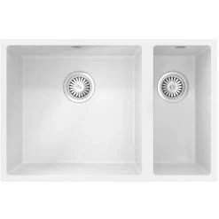Sauber Kitchen Sink 1.5 Bowl 670x440mm White Composite Undermount Inset Waste -Elegant Store 59423555 3