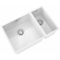 Sauber Kitchen Sink 1.5 Bowl 670x440mm White Composite Undermount Inset Waste -Elegant Store 59423555 4