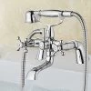 Victorian Traditional Bath Bathtub Mixer Tap With Shower Dual Lever Bathtub Taps Mixer Shower Handset Bathroom Chrome Deck Mounted