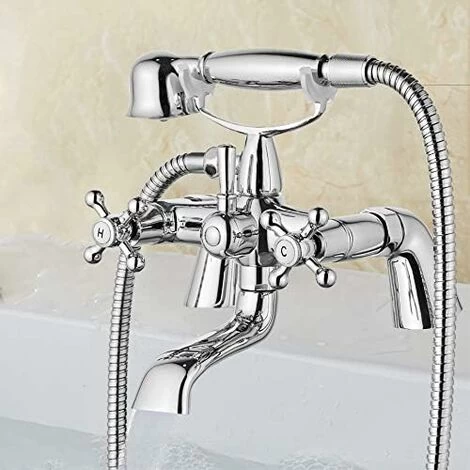 Victorian Traditional Bath Bathtub Mixer Tap With Shower Dual Lever Bathtub Taps Mixer Shower Handset Bathroom Chrome Deck Mounted 1 Victorian Traditional Bath Bathtub Mixer Tap With Shower Dual Lever Bathtub Taps Mixer Shower Handset Bathroom Chrome Deck Mounted