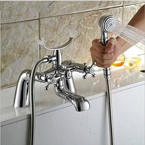 Victorian Traditional Bath Bathtub Mixer Tap With Shower Dual Lever Bathtub Taps Mixer Shower Handset Bathroom Chrome Deck Mounted 2 Victorian Traditional Bath Bathtub Mixer Tap With Shower Dual Lever Bathtub Taps Mixer Shower Handset Bathroom Chrome Deck Mounted - Image 2
